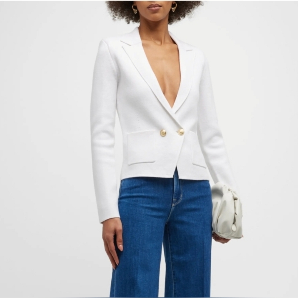 L'agence White Sofia Knit Double Breasted Blazer Size XL NWT Office